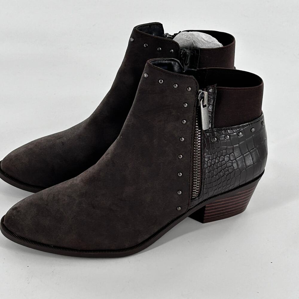Market & Spruce Ankle Booties 8 NWOT Brown Croc Suede Leather Zip Western Boot